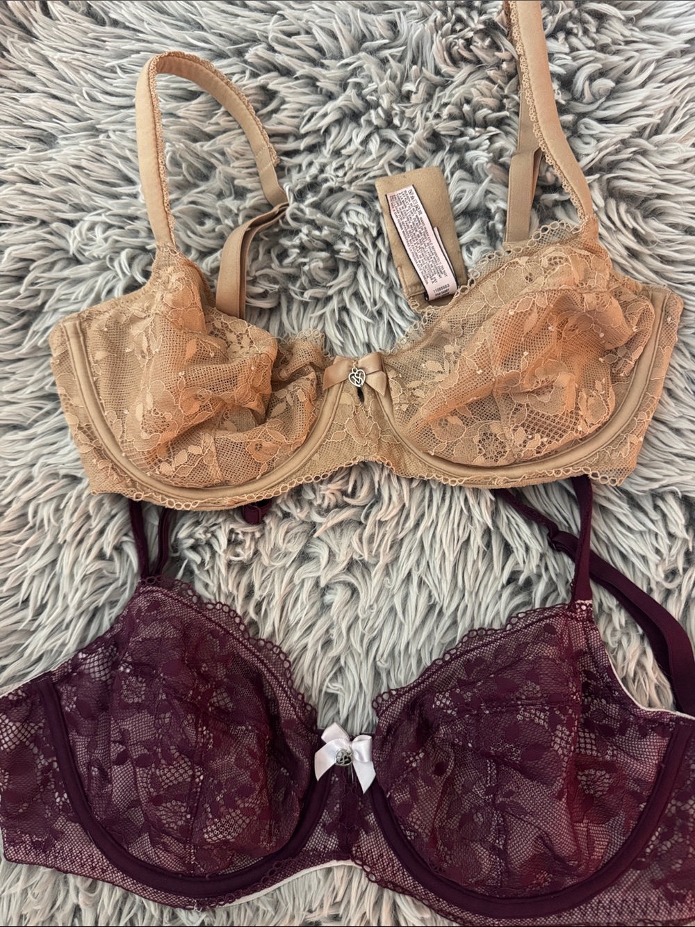 Victoria's Secret Lace Underwire Bra Set in Nude and Burgundy